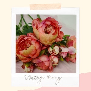 Vintage effect pink Peony stem. Faux floral peonies. Everlasting Peonies. Lovely pink Peony stems. Wedding flowers. Floral Decorations.