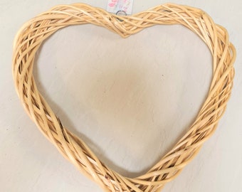 40cm Natural Wicker Heart Shaped Wreath.  Stripped Wicker Ring. Arts & Crafts. Natural heart wreath. Handmade Wreaths. Floral Craft Supplies