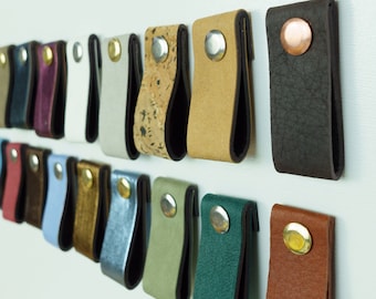 Vegan leather drawer pulls in many different colors