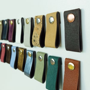 Vegan leather drawer pulls in many different colors