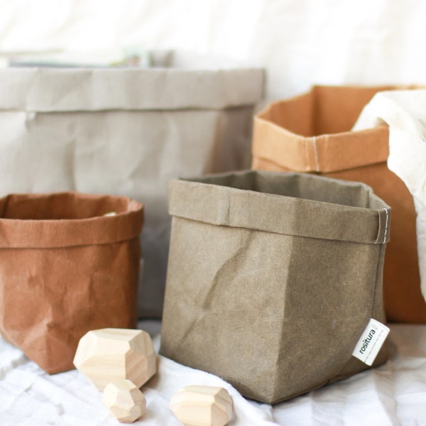 storage bag made of washable paper in different sizes and colors