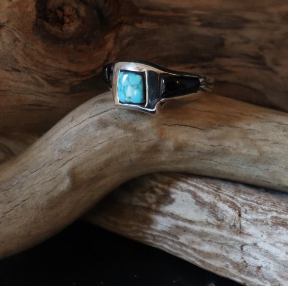 Dramatic inlaid turquoise and black coral sterlin… - image 3