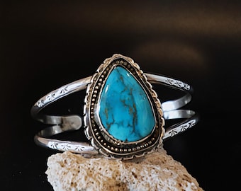 VINTAGE ヴィンテージ ブルーストーン アラベスク ブレスレット バックル 1970's Vintage Navajo Bezel Set Turquoise Cuff Bracelet - Etsy