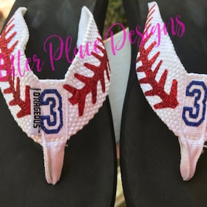 White Baseball Flip Flops *Sizes 6-11 available*