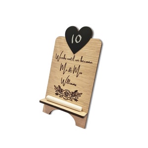 Personalised Wedding Countdown Plaque Sign, Oak Freestanding Chalkboard, Mr & Mrs Engagement Gift Stand