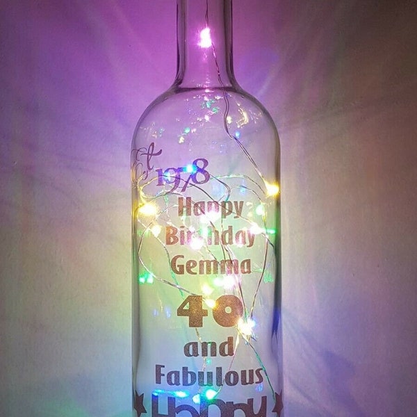 Personalised Birthday Light Up Bottle Gift, Happy Birthday, 16th,18th,21st,30th,40th,50th,60th, Any Age
