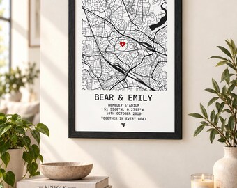 Personalised Couple Map Print, Custom Location Wall Art, Where We Met Map