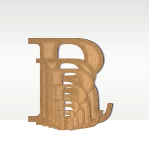 May include: A set of wooden letters in the shape of the letter "R" stacked on top of each other. The letters are all the same shape but different sizes, creating a layered effect. The letters are a light brown color.