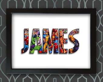Personalised MARVEL NAME Word Art Custom Print Gift Keepsake Present Birthday Christmas Fathers Day Daughter Son Unique Xmen Thor Avengers