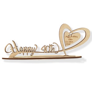 Cœur autoportant en bois personnalisé de tout âge et carte d'anniversaire gravée personnelle message cadeau 21-30 40 50 60 70 70