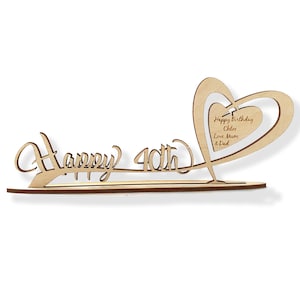 Personalised Wooden Freestanding Heart including any Age and your personal Engraved Birthday Card Gift Message 21st 30th 40th 50th 60th 70th