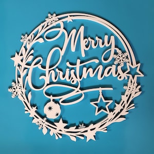 Wooden Merry Christmas White Hoop Wall Box Plaque Wreath Door Decoration