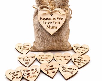 Personalised Wooden Heart Keepsake – Reasons Why I Love You Mum Gift
