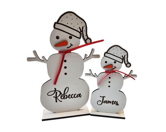 Personalised Freestanding White Snowman, Family Christmas Decoration, Place Names Setting Decoration, Christmas Table Decoration