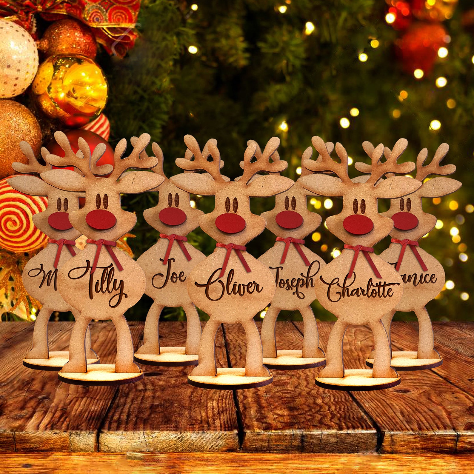 Lightup your Xmas party with 20 Christmas table decoration 12 Freestanding Reindeer With Names