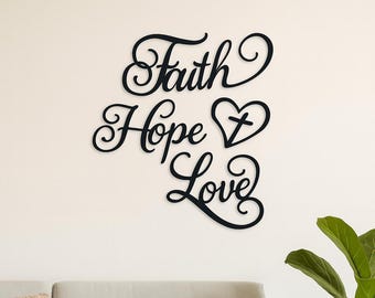 Faith Hope Love Wooden Wall Art – 4 Piece Inspirational Word Signs – Rustic Farmhouse Black Letter Decor for Home, Bedroom, Living Room