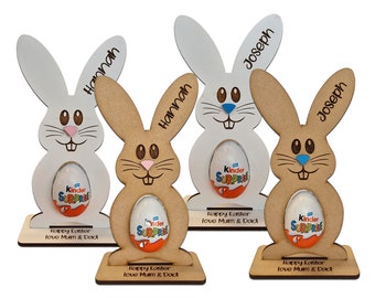 Oeuf de Pâques personnalisé, décoration de porte-crème pour lapin, cadeaux pour Kinder Hunt, enfant garçon fille - lapin blanc ou brun