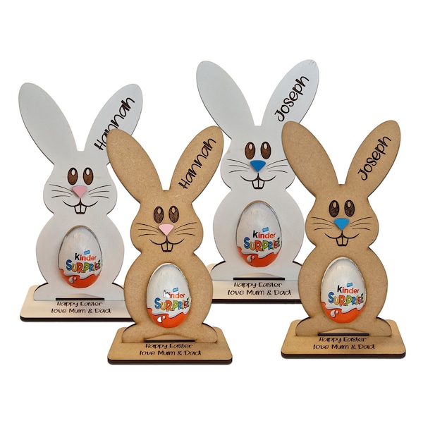 Oeuf de Pâques personnalisé, décoration de porte-crème pour lapin, cadeaux pour Kinder Hunt, enfant garçon fille - lapin blanc ou brun