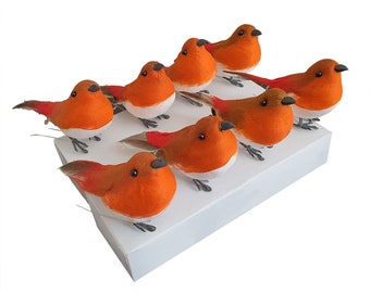 8 Artificial Woodland Robins Natural Feathered Foam Small Birds Flower Home Christmas Tree Wreath Garland Decoration Craft