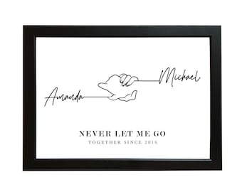 Personalised Beautiful Valentines Day Gift, Together Forever, Anniversary, Holding Hands Print for His or Her, Husband and Wife