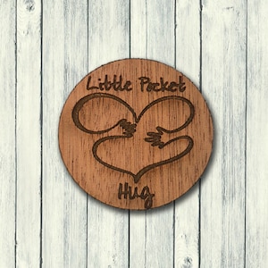 Little Pocket Hug Personalised Wood Love Heart Token, Miss You Note, Isolation Gift for Someone You Love, Stay Home Stay Safe.
