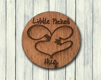 Little Pocket Hug Personalised Wood Love Heart Token, Miss You Note, Isolation Gift for Someone You Love, Stay Home Stay Safe.