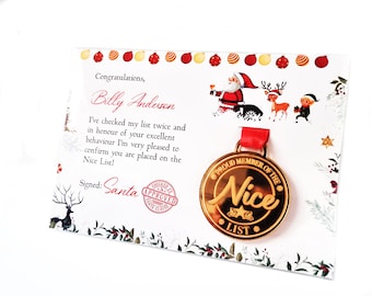 Nice List Medal, Santa Letter Gift, Personalised Christmas Eve box filler, tradition gift from Father Christmas