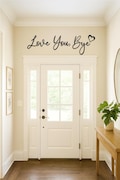 Love You Bye Wooden Script Sign with Heart – Black Painted Door Topper, Entryway & Hallway Wall Décor, Sentimental Home Sign Gift