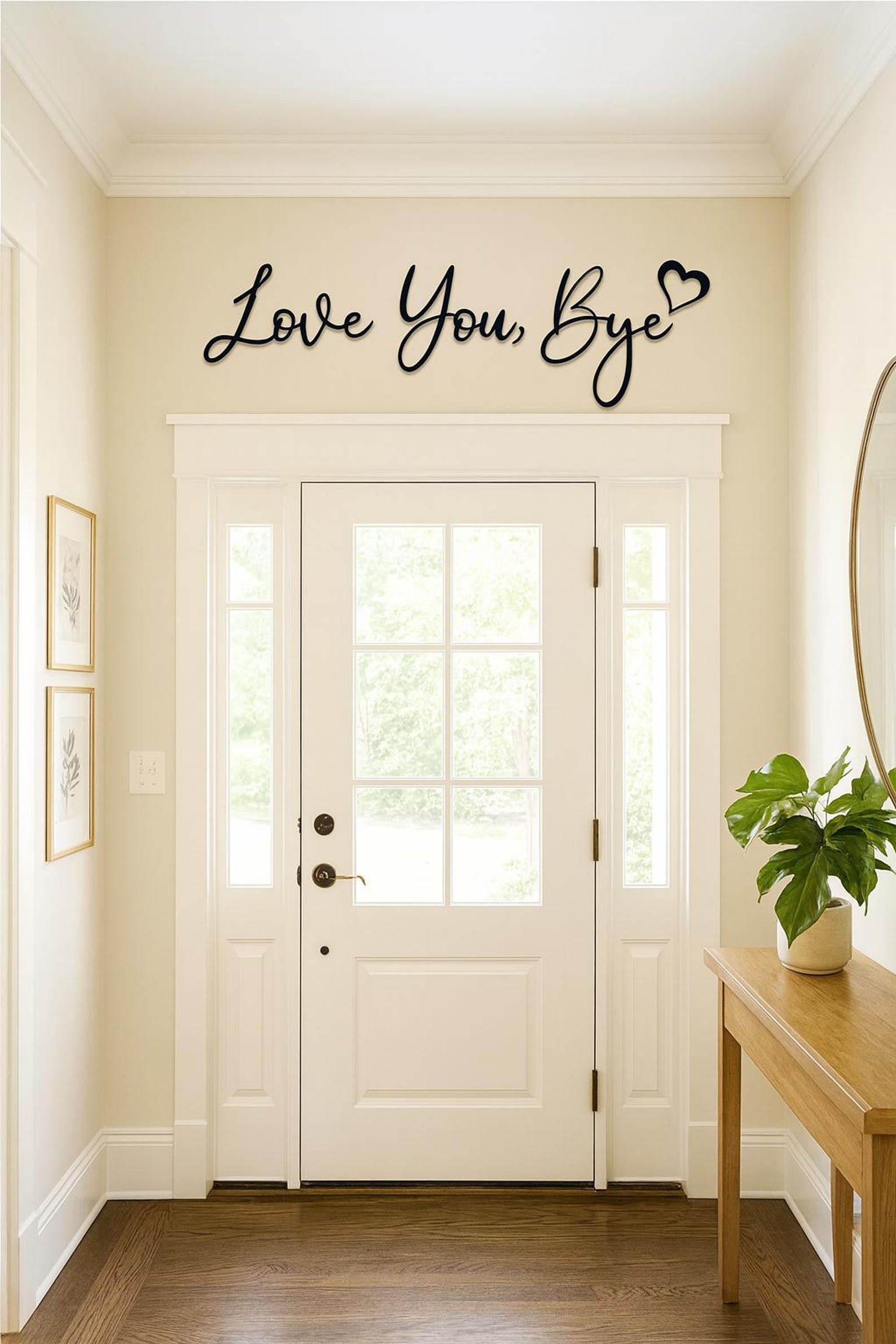 Love You Bye Wooden Script Sign With Heart – Black Painted Door Topper ...