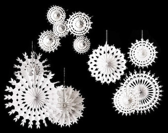 White Paper Snowflake Frozen Creative Christmas Shop Traditionele papieren zakdoekje hangende waaierdecoraties - multiverpakking van 12