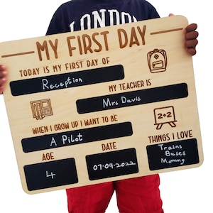 First Day of School Photo Prop Board, Personalised Starting School Sign, Back To School Sign, Chalkboard Nursery Preschool Keepsake image 2