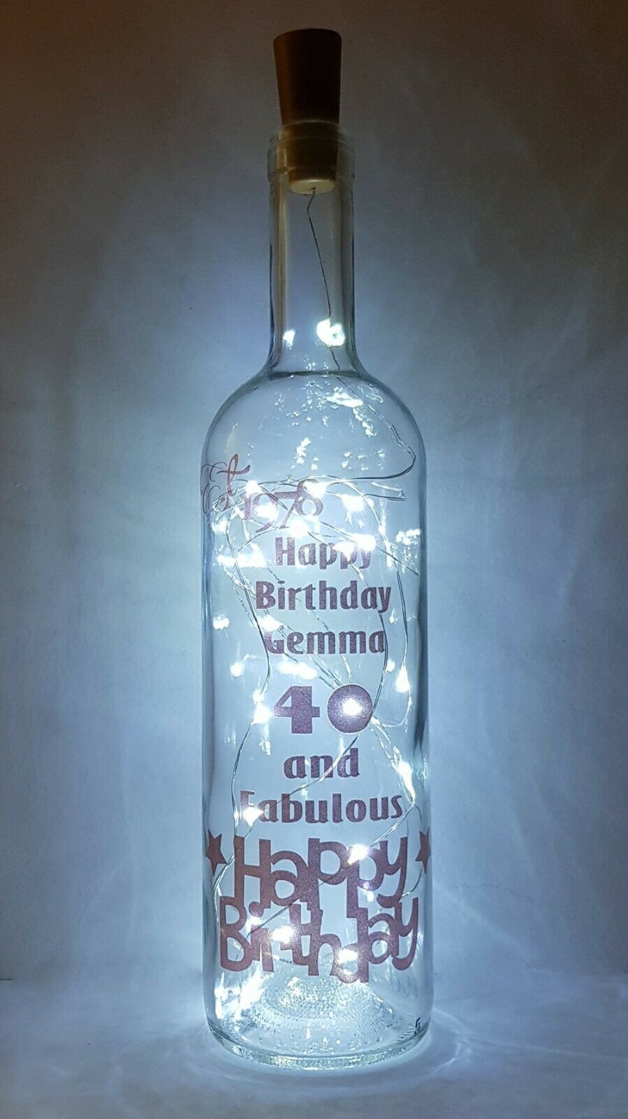 Custom Light Bottle LED Light Up Bottle &ndash; Customizable Birthday Gift For 18th, 21st, 30th, 40th, 50th, 60th, 70th Milestones 21st Birthday Present