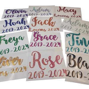 SCHOOL LEAVERS 2025, End of School, Graduation Personalised Name Text GLITTER holographic Iron On Hot Fix T-Shirt Transfer - Various Fonts