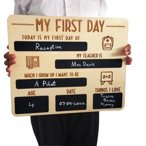 First Day of School Photo Prop Board, Personalised Starting School Sign, Back To School Sign, Chalkboard Nursery Preschool Keepsake image 1