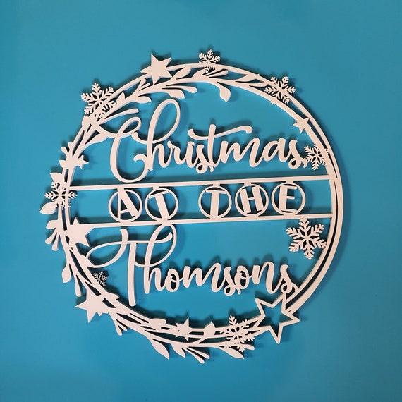 Christmas Door Sign Decoration - Wood Wreath - Christmas Sign - Christmas Wreath - Family Name Wreath - Christmas at the.... Wall Sign Decor