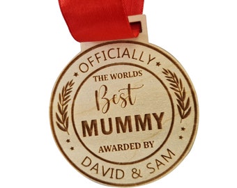 Personalised Officially The Best Mum, Mummy, Mom, Round Wooden Medal, Mothers Day Personalised Gifts