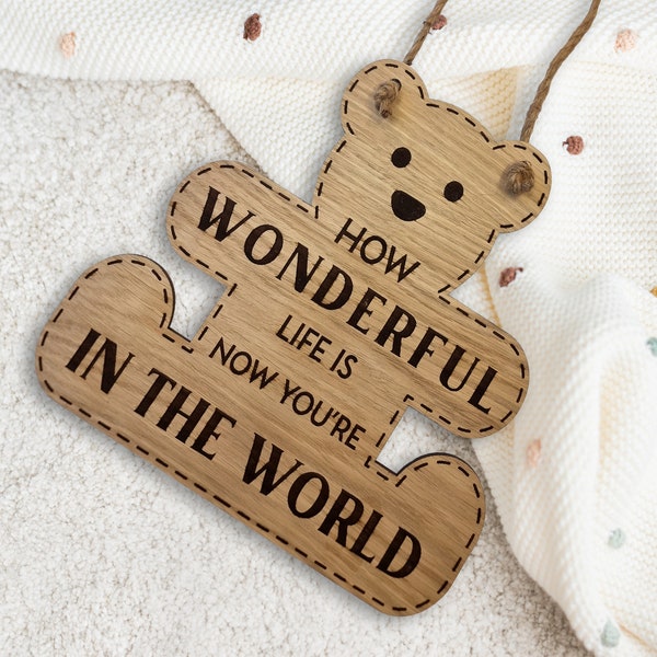 Houten wandbord teddybeer kinderkamer | Babyfotorekwisiet