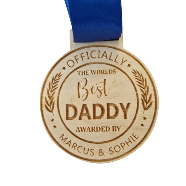 Personalised Officially The Best Daddy, Dad Round Wooden Medal, Fathers Day Personalised Gifts