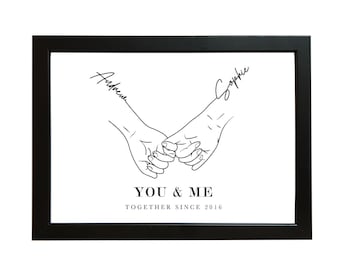 Personalised Beautiful Valentines Day Gift, Together Forever Hands, Anniversary, Engagement Wedding Print for His or Her, Husband and Wife