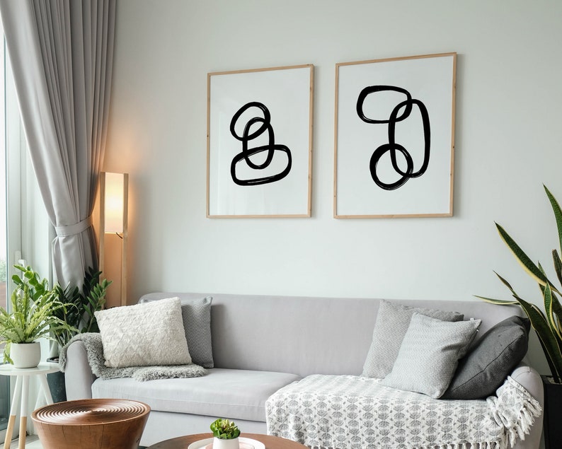 Print Set Of 2 Black and White Abstract Art Minimal Prints Printable Art Modern wall art Black Abstract Art Print Gallery Wall Art