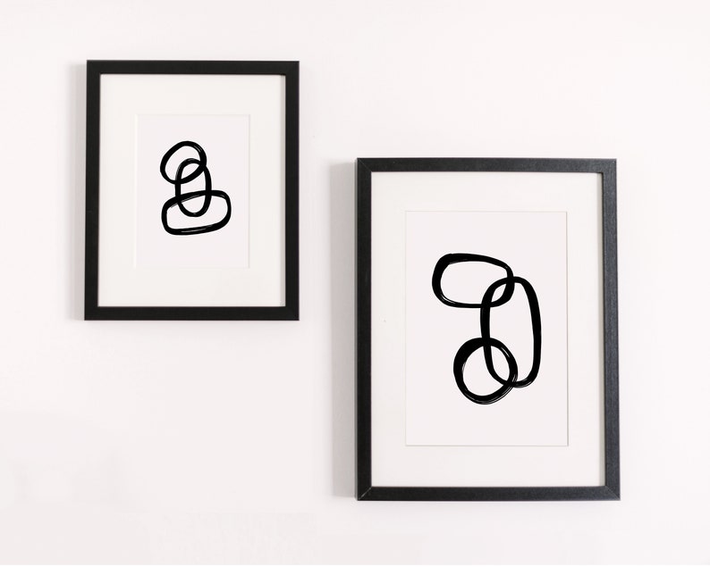 Print Set Of 2 Black and White Abstract Art Minimal Prints Printable Art Modern wall art Black Abstract Art Print Gallery Wall Art