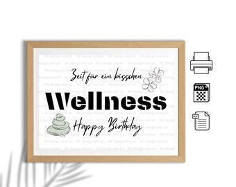 Geldgeschenk PDF " Wellness " / Sofortdownload / Gutschein verschenken / Geburtstagskarte Wellness / Zeit für dich