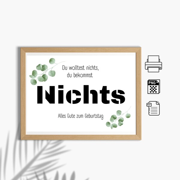 Geldgeschenk PDF " Nichts "/DIY Geldgeschenk /Sofortdownload /Vorlage für Geldgeschenk /Last Minute Geschenk /Geburtstagsgeschenk " Nichts"