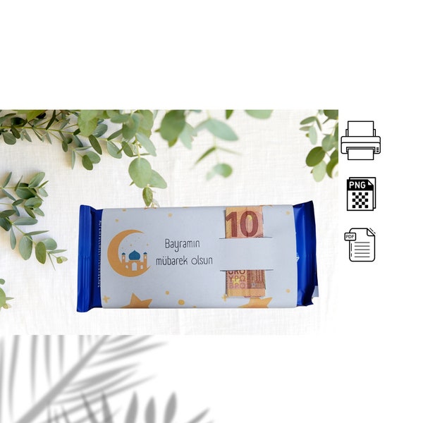 Money gift Bayram/ Bayram gift children / Instant download / Banderole for chocolate bar / PNG / PDF / Give away money /
