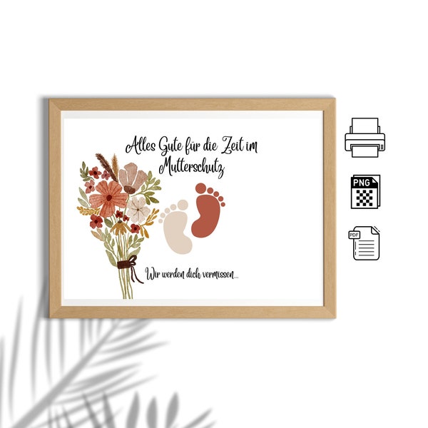 Voucher maternity leave, money gift farewell colleague pregnancy, PNG, PDF, Din a4, cut out, frame with money, give away