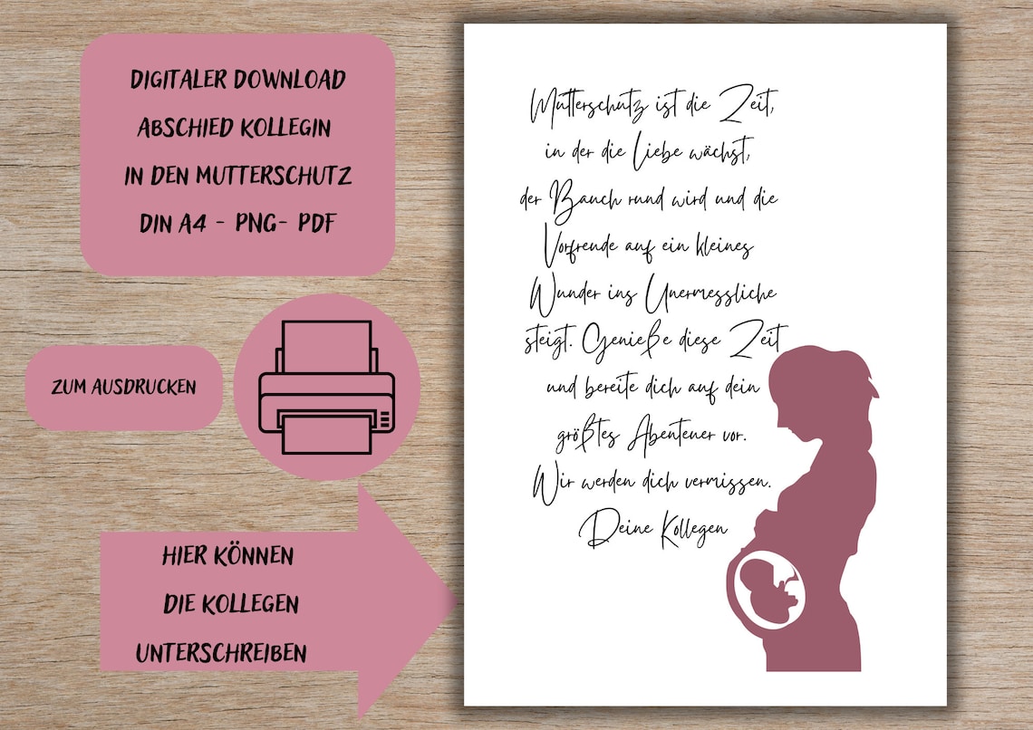 Abschied Kollegin zum Mutterschutz / PDF/ Geschenk Mutterschutz