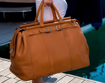 Torba podróżna, ręcznie robiona, elegancka torebka damska, skóra bydlęca, weekendowa, ekologiczna, w stylu klasycznym