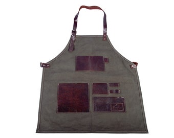 Alpine leather, garden apron, heavy canvas with buffalo leather