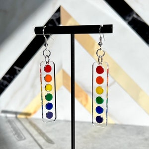 Acrylic LGBTQ Earrings - Rainbow - Lesbian, Gay, Bi, Trans, Queer Earrings - French Hook