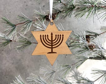 Menorah and Star of David Hanukkah Ornament - Holiday Tree